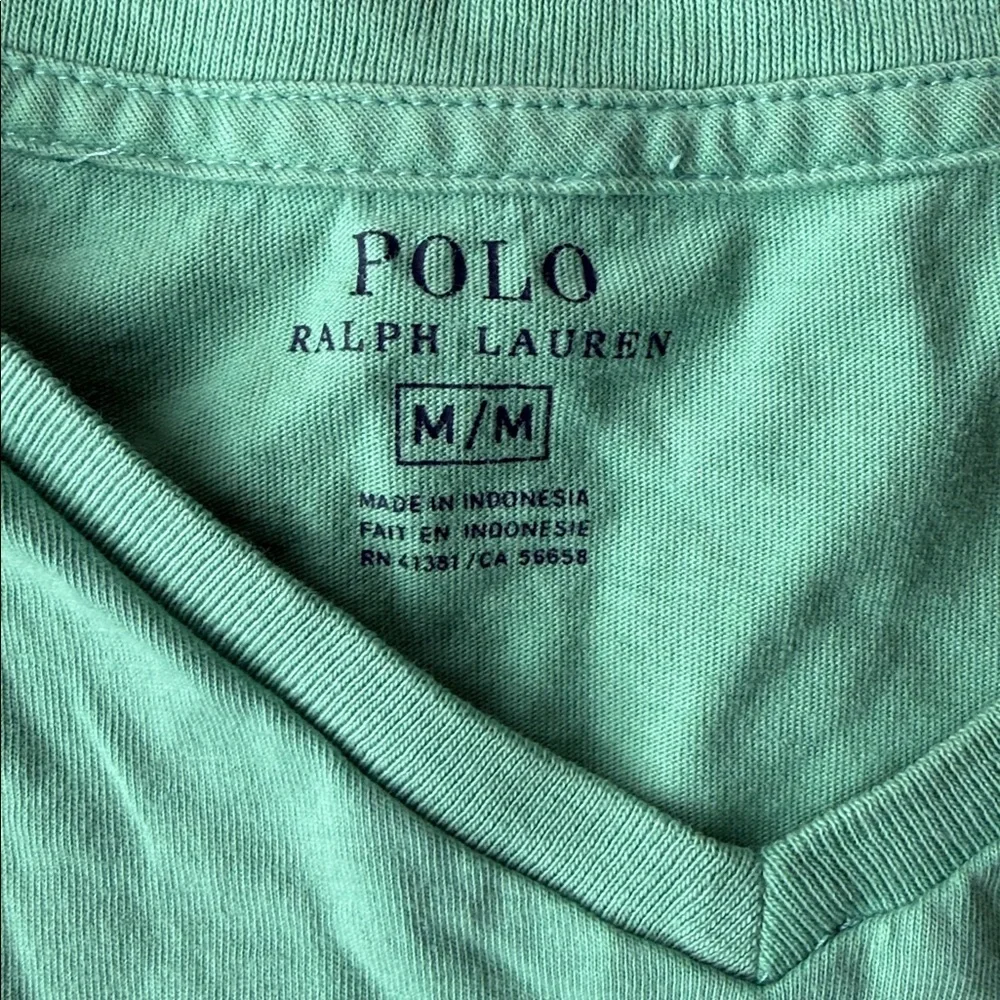 Polo Ralph Lauren Tee Green Cotton Classic Fit Jersey V-Neck T-Shirt Size Medium